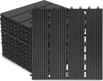 Zdjęcie produktu dla Płytki tarasowe Izrielar WPC 30x30 cm z systemem zatrzaskowym, zestaw 4 m², wygląd drewna, odporne na warunki atmosferyczne, antypoślizgowe, na balkon i taras, kolor antracytowy