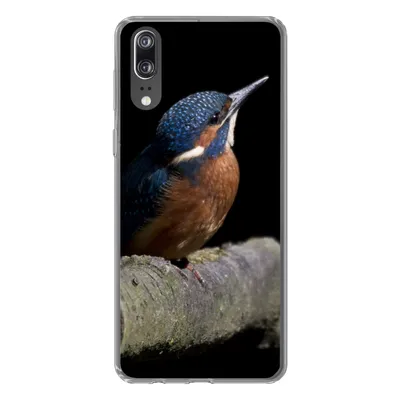 Produktbild von MuchoWow® Handyhülle Schutzhülle Hülle für Huawei P20 Eisvogel - Zweig - Federn - Schwarz Silikon Softcase Handy Hülle - Hardcover