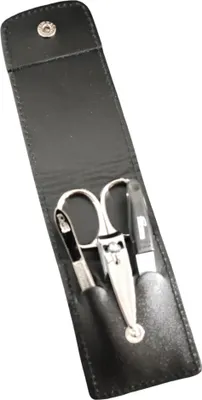 Produktbild von 4-teiliges Solingen* Maniküre Set mit echt Leder Etui, Nagelschere, Feile, Pinzette Schwarz