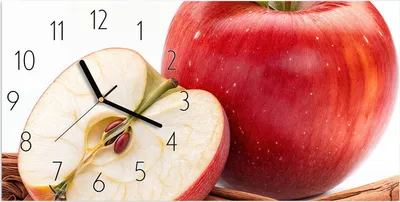 Produktbild von Wanduhr aus Glas mit Motiv Apfel mit Zimt- 60 x 30 cm - inkl. Aufhängesystem