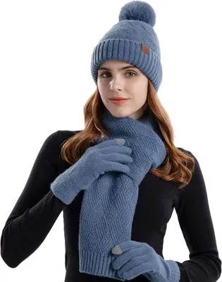 Produktbild von 3-tlg. Damen-Set in Blau - Mütze, Schal & Handschuhe