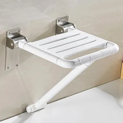 Imagen del producto de Silla de ducha plegable para montaje en pared, con reposabrazos, con capacidad de carga de hasta 200 kg, ideal como ayuda para la ducha en el baño