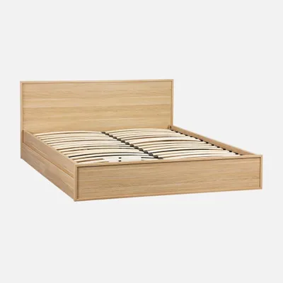 Produktbild von sweeek - Bett mit Lattenrost und Kopfteil 160 x 200 cm + 4 Schubladen Holzdekor - Natur