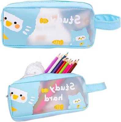 Transparente Stiftetui mit Reißverschluss, Süße Reisetaschen für Make-up, Schule und Büro, Blau, Organizer für Schreibwaren