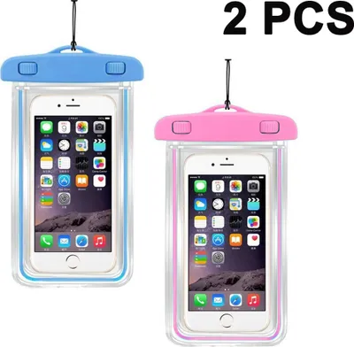 Produktbild von 2er-Pack wasserdichte Handyhš¹llen, universelle Handy-Trockentasche, bis zu 6 Zoll, robuste Unterwasserhš¹lle mit Umh?ngeband fš¹r Pool und Strand (Blau + Pink)