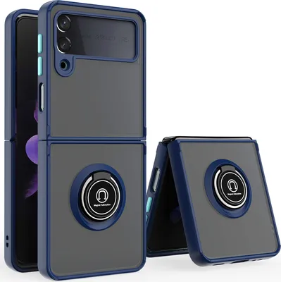 Produktbild von Samsung Z Filp4 Hülle, Ring Halter Ständer Matte Transluzent TPU Rahmen Stoßfest Schutzhülle für Samsung Galaxy Z Filp 4 5G Dunkelblau