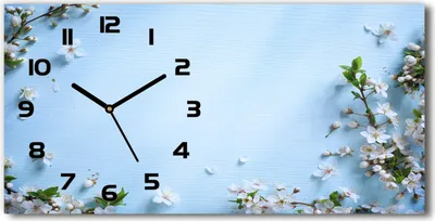 Produktbild von Wanduhr aus Glas – 60x30 cm - Glasbild - Glasuhr - Gehärtetes Glas - schwarze-zeiger - Kirschblüten Hintergrund