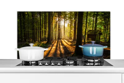 Obrázok produktu pre MuchoWow® Splashback Kuchyňa - Kuchynský backsplash - Ochrana steny pre sporák a drez Slnko - Stromy - Les - Krajina - Príroda 100x50cm Alu-Dibond