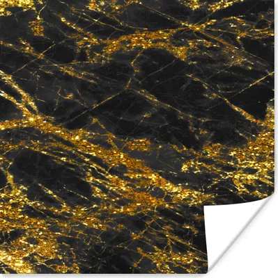 Produktbild von MuchoWow® Poster Marmor - Schwarz - Gold - Glitter 100x100 cm - Babyzimmer