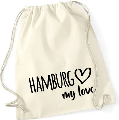 Produktbild von Huuraa Turnbeutel Hamburg my love 12 Liter Natural Baumwolle Rucksack Geschenkidee