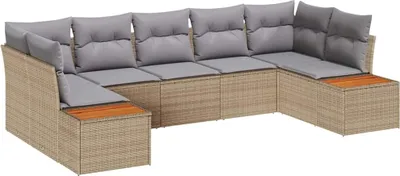 Image de Ensemble de canapé de jardin vidaXL, 7 pièces, beige, en résine tressée