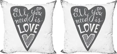 Obrázok produktu pre ABAKUHAUS Sada obliečok na vankúš (2 ks), All You Need is Love Phrase Typografia na retro pozadí v tvare srdca, 60 x 60 cm, sivá a biela
