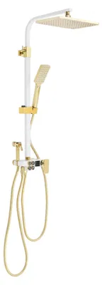 Immagine prodotto di Set doccia per il bagno - Sistema doccia da montare a parete - Doccia a pioggia e soffione manuale - Multifunzione - Ottone - Bianco