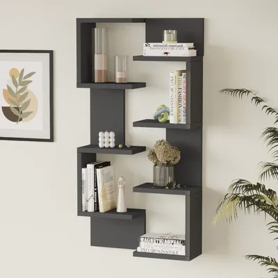 Zdjęcie produktu dla Półka ścienna 'Omn' zestaw 2 półek wiszących 93 x 24 x 15 cm z 4 półkami każda Antracyt