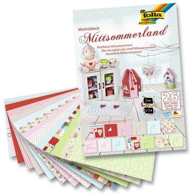 Zdjęcie produktu dla folia 46849 Motivblock MITTSOMMER farbsortiert 270/80 g/qm 1 Block 240 x 340 mm 26 Blatt