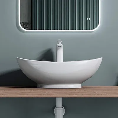 Produktbild von doporro Waschbecken 59x39x21cm Aufsatzwaschbecken aus Keramik in Weiß inkl. Nano-Versiegelung Brüssel302