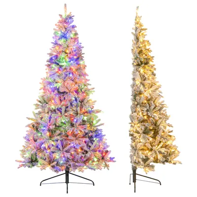 Produktbild von COSTWAY 180cm Künstlicher Halber Weihnachtsbaum mit Schnee, 180 LED-Lichtern, 9 Modi & Fernbedienung, Tannenbaum, Christbaum, Kunstbaum Weihnachten