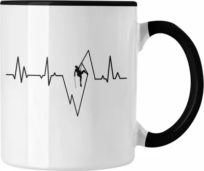 Produktbild von Trendation - Klettern Tasse Geschenk Outdoor Klettern Geschenkidee für Kletterer Herzschlag Grafik (Schwarz)
