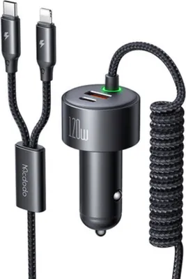 Produktbild von Mcdodo Autoladegerät Cc-0370, Usb-C, Lightning, 120W, einziehbare Kabel