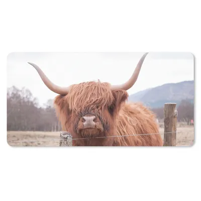 Produktbild von MuchoWow® Schreibtischunterlage Scottish Highlander - Gras - Zaun 80x40 cm - XXL Mauspad - Gaming Mauspad