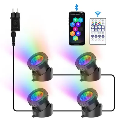 Immagine prodotto di Illuminazione per stagni, faretti subacquei RGB, illuminazione per acquari con telecomando, grado di protezione IP68 (impermeabile)