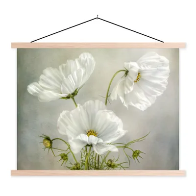 Produktbild von MuchoWow® Textilposter Blumen - Stillleben - Mohn - Weiß - Botanisch 120x90 cm mit holzfarbenen Rahmen - Magnetisch