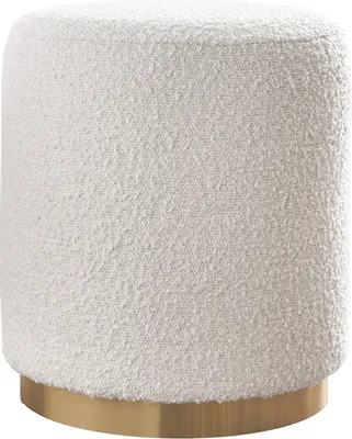 Produktbild von Miliboo - Runder Pouf aus weißem Wollbouclé-Effektstoff und goldenem Metall D40 cm AMAYA