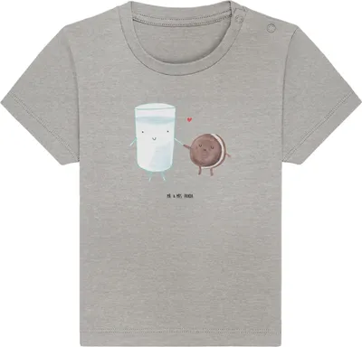 Produktbild von Mr. & Mrs. Panda Babyshirt Milch Keks 12. - 18. Monat - Heather Grey - Geschenk,  T-Shirt, Baby, Kekse, Lustige Sprüche, Milk, Cookie, Baumwolle Shirt, Öko, Kaffee