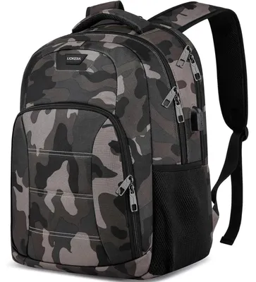 Productafbeelding van Rugzak voor heren met laptopvak (15,6 inch), waterdicht, met USB-aansluiting, camouflageprint