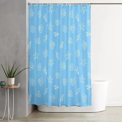 Produktbild von Famanu Duschvorhang 180 x 200 cm - blaue Oceanschelpen, wasserabweisend, schimmelresistent