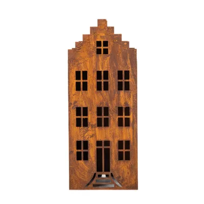 Image de Maison Lanterne Bougie Led Lanterne Petit Corten Lanterne Brun Rouge