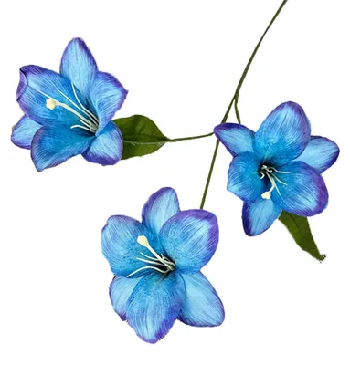 Produktbild von Künstliche Lilienblüte, 3 Köpfe, voll erblüht, künstlicher Lilienzweig mit Blättern, realistische Haptik, künstliche Lilienblüte für DIY-Hochzeitssträuße und Blumenarrangements
