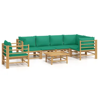 Produktbild von 7-tlg. Garten-Lounge-Set mit Grünen Kissen Bambus