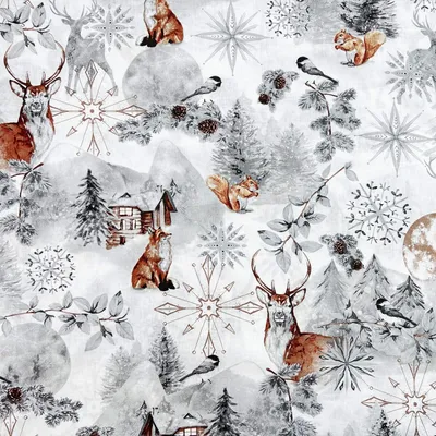 Produktbild von Baumwolle 100% Winterwald grau-braun