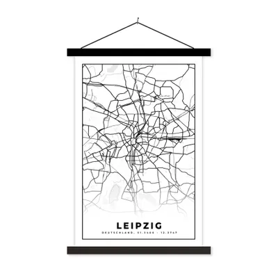 Produktbild von MuchoWow® Textilposter Leipzig - Karte - Stadtplan 120x180 cm mit schwarzem Rahmen - Fotos