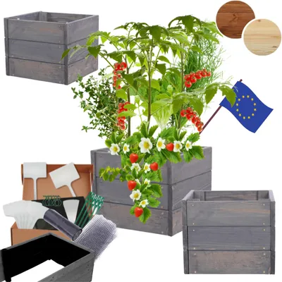 Produktbild von MODO24 Hochbeet Holz, Pflanzkasten, Massivholz, Kiefer, Kräuterbeet, Blumenkasten, Garten, Terrasse, 27x33x30 cm, Grau, ZP06