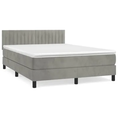 Zdjęcie produktu dla vidaXL Łóżko sprężynowe z materacem jasnoszare 140x190 cm aksamitne