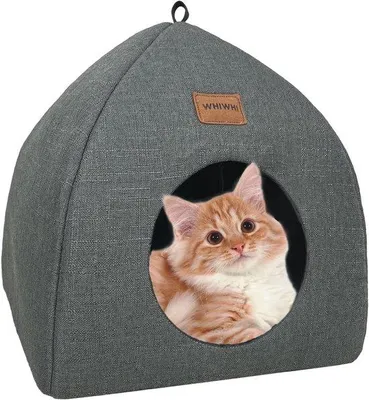 Produktbild von Famanu Katzenhöhle für drinnen mit abnehmbarem, waschbarem Kissen - faltbares, tragbares Zelt für Katzen 33 x 33 x 35 cm