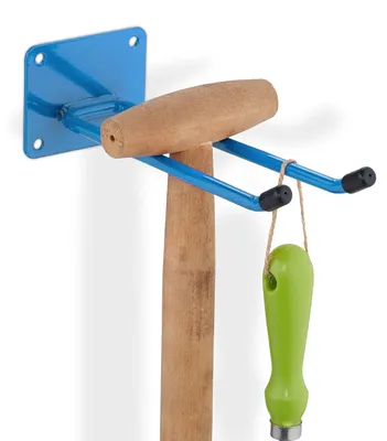 Image de Support mural pour outils, longueur 24 cm, double crochet, crochet mural pour garage, atelier et cave, porte-balai en acier, bleu