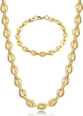 Image de AFSTALR Collier Hommes Acier inoxydable Grain de café 9mm Argent Or Noir 51cm - Chaîne de plaque Hip Hop