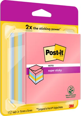 Produktbild von Post-it® Super Sticky Haftnotizen Würfel Farbenmix 76x76mm 440 Blatt
