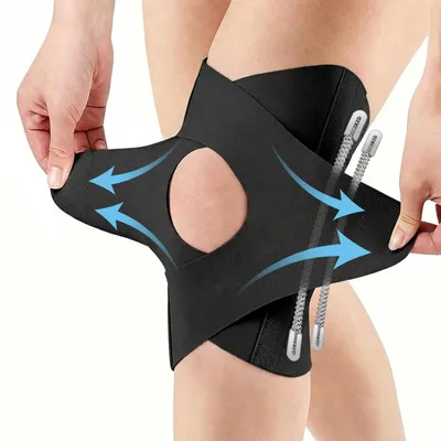 Produktbild von Kniebandage L schwarz, verstellbare Knieunterstützung, Federstabilisatoren, Knieschmerzlinderung, für Laufen