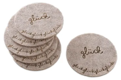 Produktbild von 6 x Filz Untersetzer Bierdeckel rund Ø 10 cm braun - glück