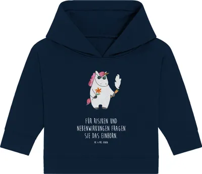 Produktbild von Mr. & Mrs. Panda Organic Baby Hoodie Einhorn Woodstock 12. - 18. Monat - French Navy - Geschenk, Kapuzenshirt, Einhörner, Unicorn, Kapuzensweatshirt, Party, Alkohol