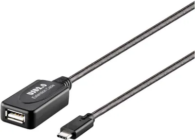 Produktbild von Renkforce USB-Kabel USB 2.0 USB-C® Stecker, USB-A Buchse 10.00 m Schwarz Aktiv mit Signalverstärkung, vergoldete Steckk