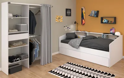 Produktbild von Kinder- und Jugendzimmer "Sleep11" in weiß Komplett-Set 2-teilig mit Stauraumbett und Kleiderschrank