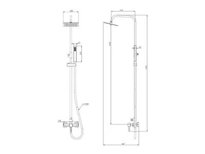 Produktbild von GranMaster Duschsystem mit Faltbarem Wanneneinlauf Chrom - Duschsäule Höhenverstellbar (90-120cm), Regendusche & Handbrause, Klappbare Armatur
