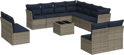 Produktbild von vidaXL 12-tlg. Garten-Sofagarnitur mit Kissen Grau Poly Rattan