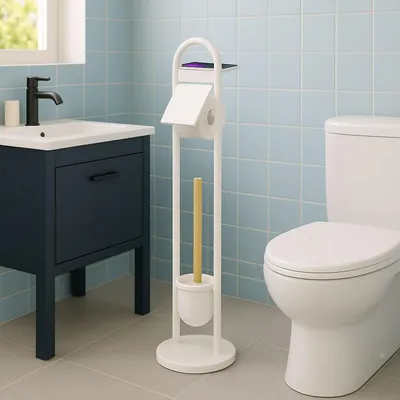 Produktbild von Toilettenpapierhalter mit Ablage - Metall und Bambus