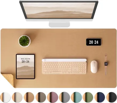 Zdjęcie produktu dla Podkładka na biurko korek naturalny skórapoliuretan Podkładka pod mysz wodoodporna Khaki 90x40cm